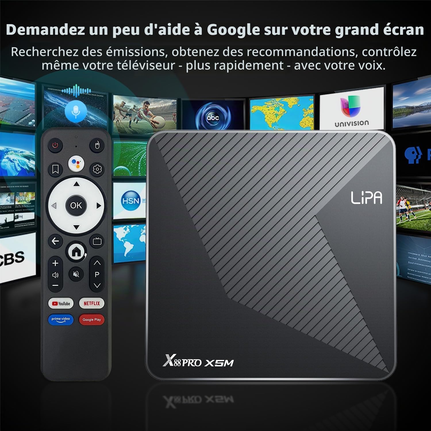 Lipa X88 Pro S905X5 Android TV Box 4-32 Go Android 14 – Lecteur multimédia pour TV – Streamer multimédia – TV Box Android – 1000 m LAN et Wifi – Décodeur 8K – Applications via Playstore et Internet
