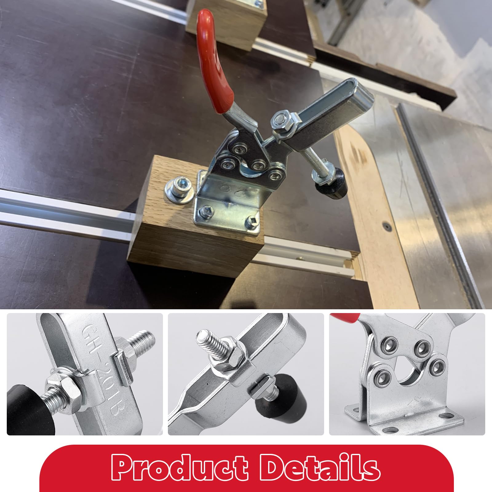 4 pièces Pince à Bascule à Dégagement Rapide GH-201B,Pince à Bascule Horizontale en Métal, Capacité de 90 kg/198 lb, Outils à Main Verticaux pour Produits Faits à la Main