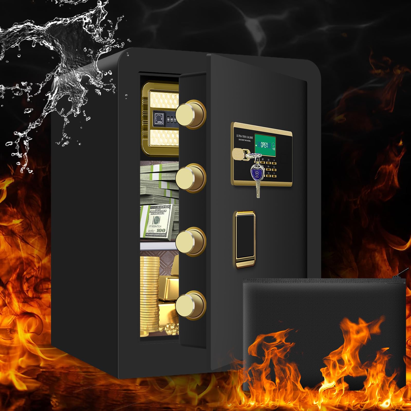 2.2 Cu ft Large Safe Box for Documents, Home Security Safe with Programmable Keypad and Removable Shelf, Money Safe for Home Firearm Medicine Documents Valuables