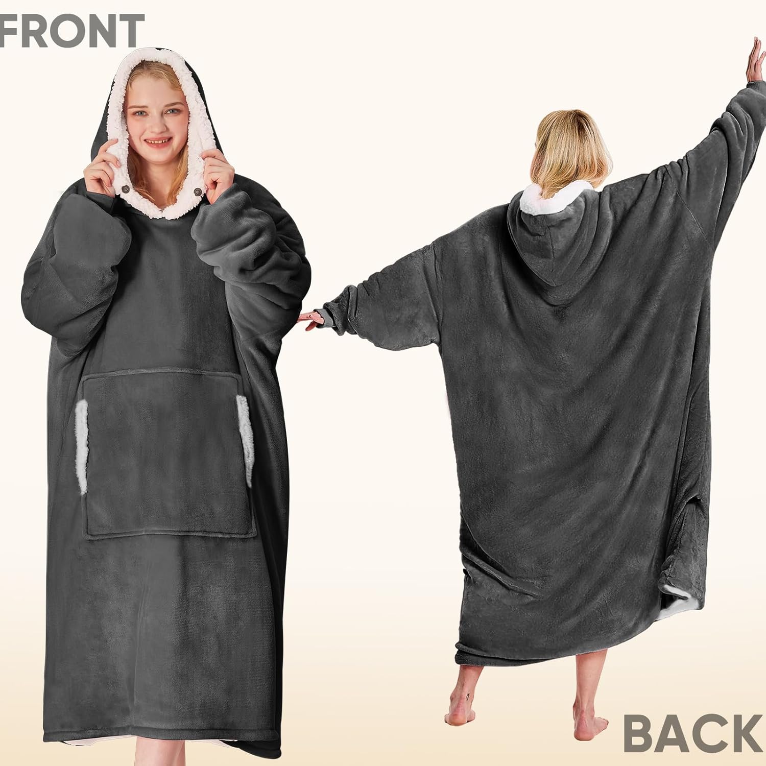 yescool Wearable Blanket Hoodie, Flannel Sherpa Fleece Blanket Sweatshirt for Adults Women Men,One Size Fits All - Image 3