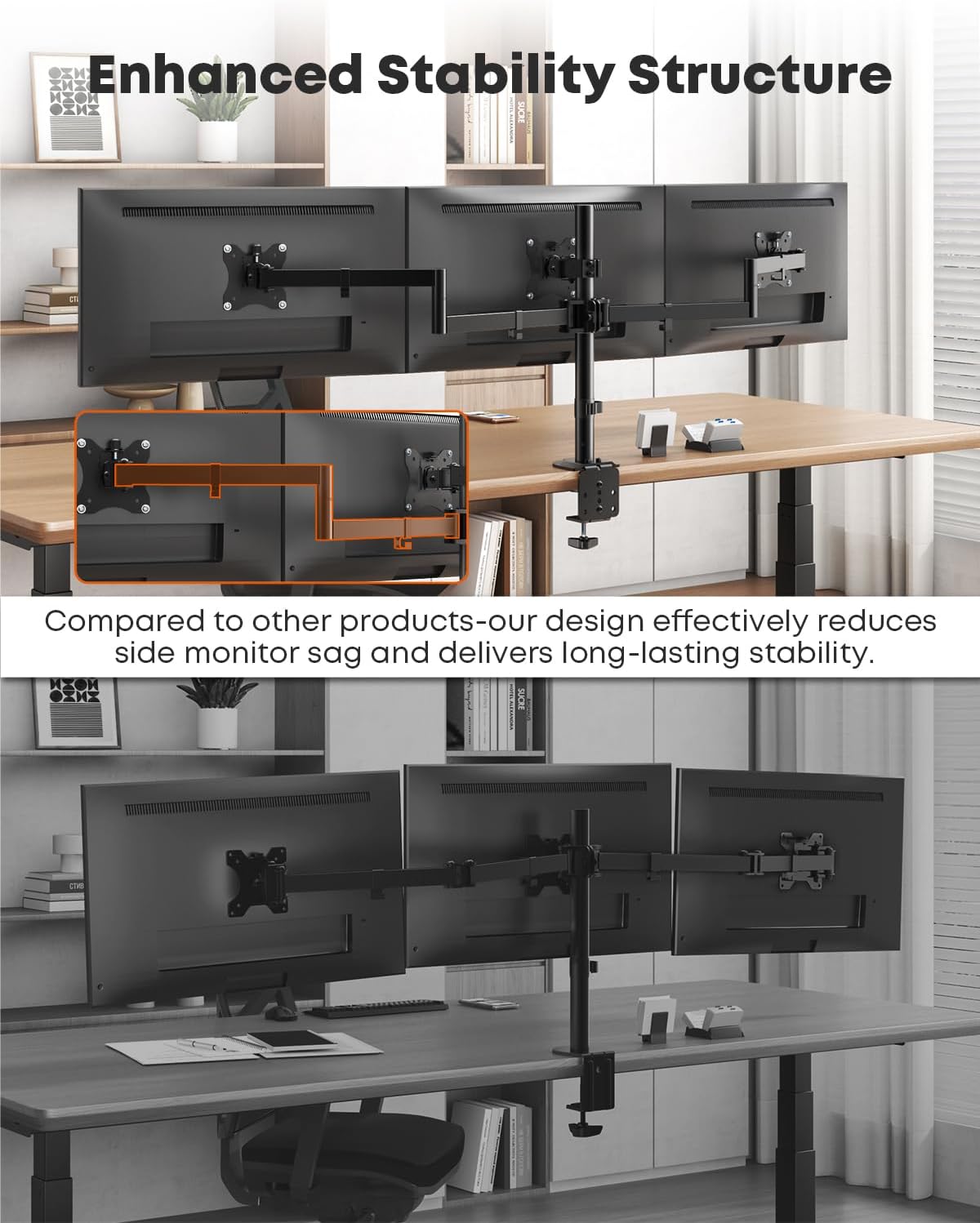 Triple Monitor Mount,3 Monitor Desk Mount Fits 13-27 inch Screens,Triple Monitor Stand Fully Adjustable with Cable Management,22 lbs Weight Capacity per Arm,VESA 75/100mm