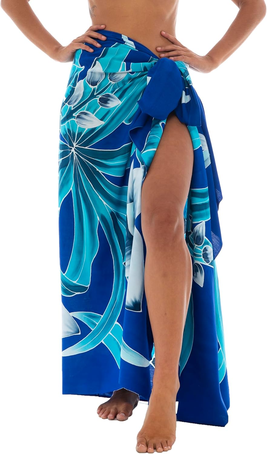 Back From Bali Womens Sarong Coverup Hand Painted Flower Swimsuit Wrap Skirt Beach Pareo with Coconut Clip