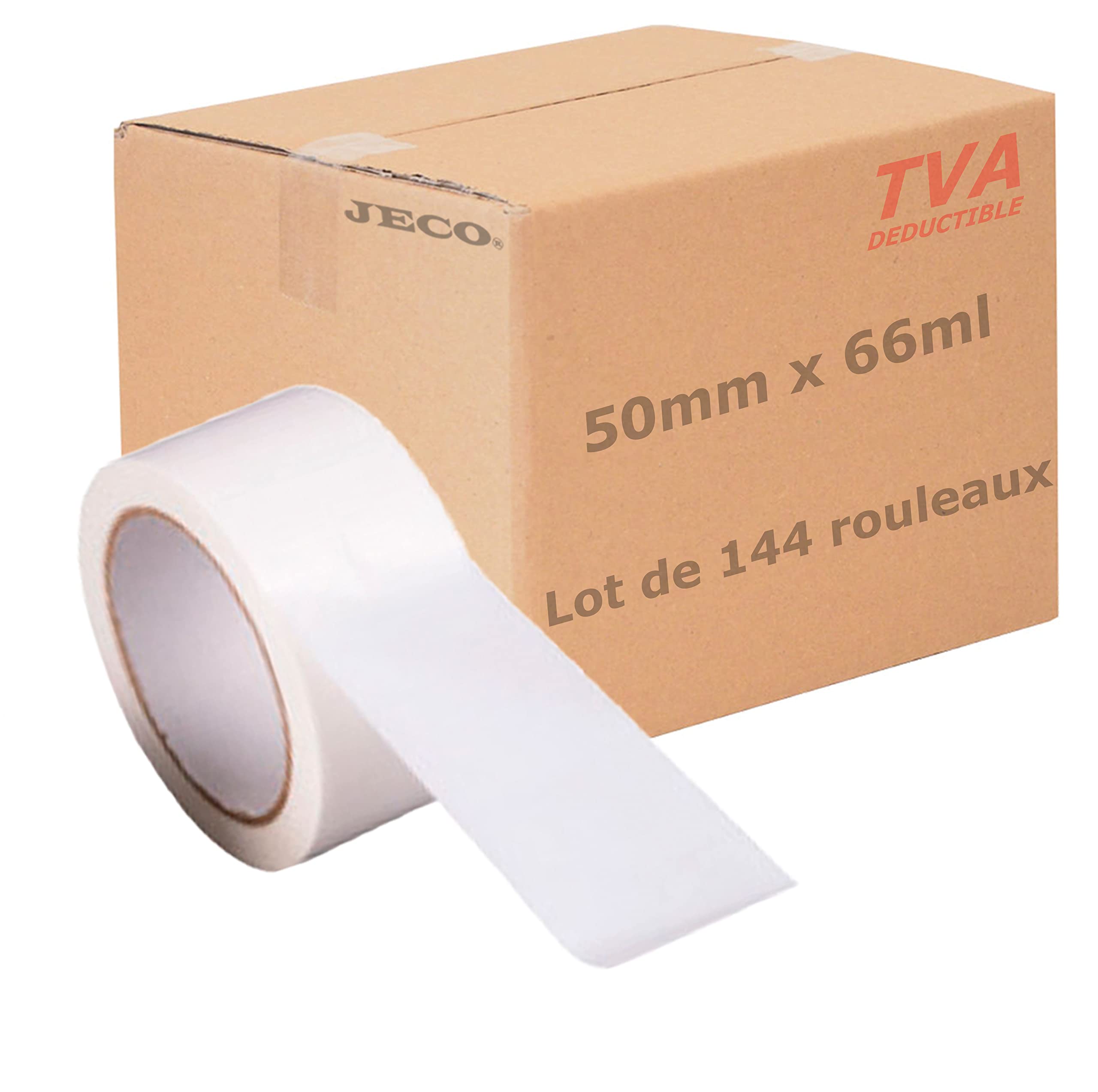 JeCo - Lot de 144 rouleaux de ruban adhésif blanc 50mm x 66 m pour vos envois expédition emballage carton colis
