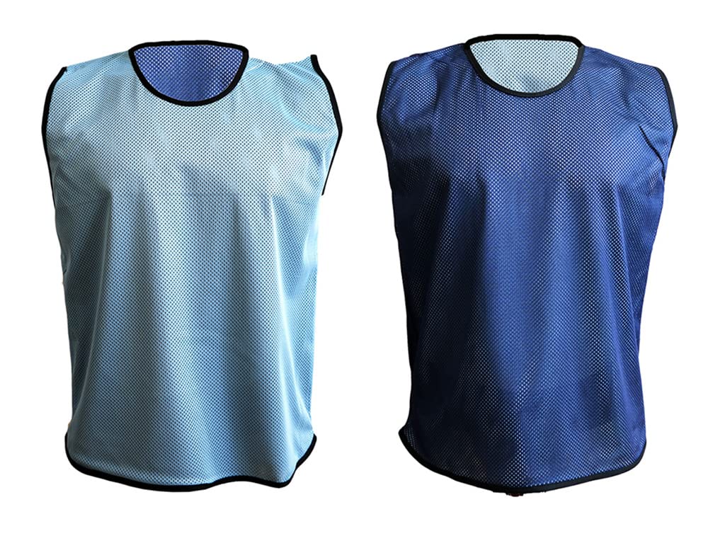 PROSTYLE SPORTS 10 Football Training Reversible Bibs Football Netball Rugby Hockey Cricket (Sky/Navy, Adult (Large-XL))