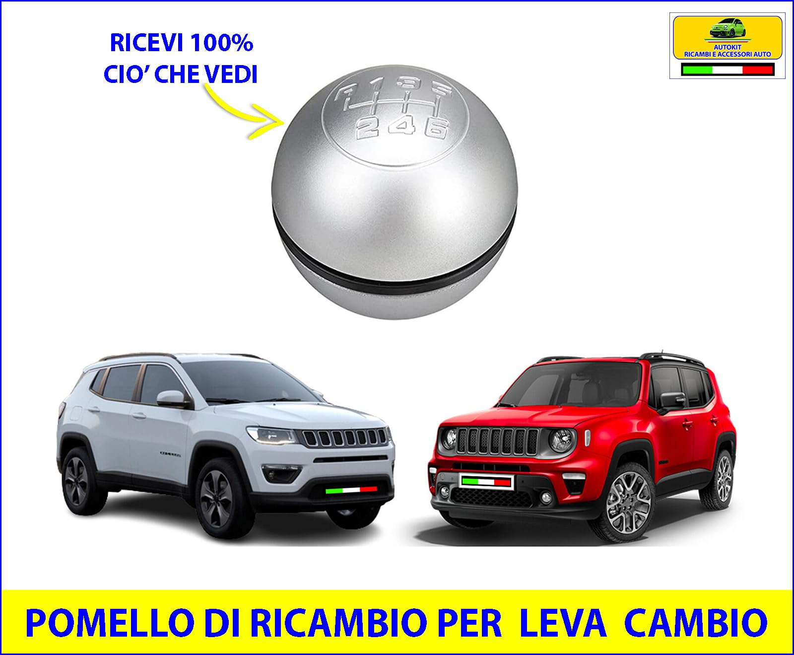 Generico Pomello Manopola Leva Marce del Cambio Specifico per Renegade dal 2014 in poi e Compass dal 2017 in poi - FXJP-03