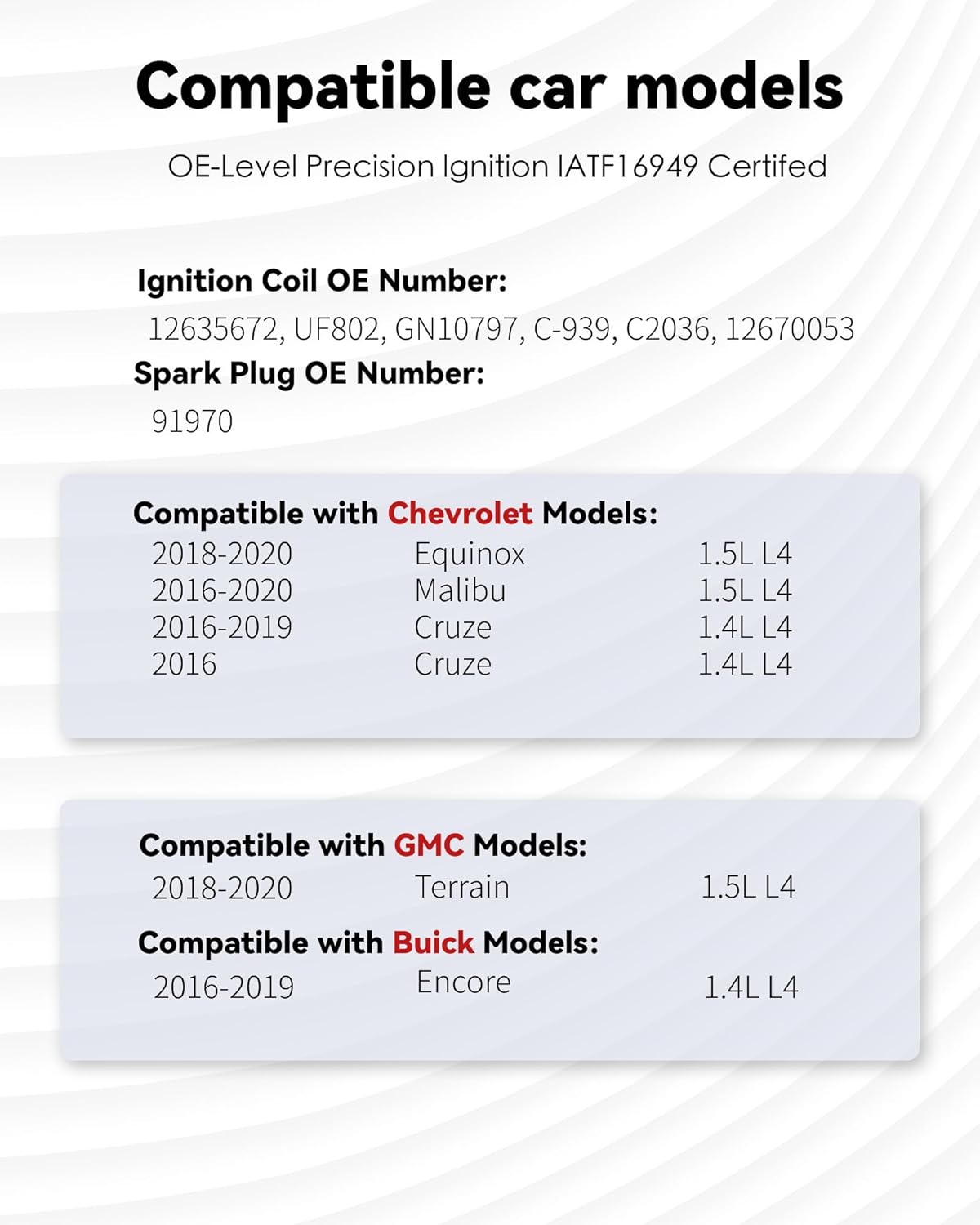 Ignition Coil Pack UF802 and Iridium Spark Plug 91970 Fit for Chevrolet Equinox Malibu Cruze, GMC Terrain, Buick Encore 1.4L 1.5L L4, 2016 2017 2018 2019 2020, Set of 4