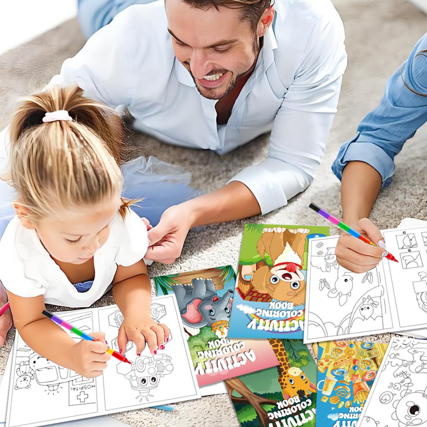 24 Mini Libri da Colorare Gadget Compleanno Bambini,Set Libricini da Colorare e Pastelli a Cera Impilabili (8 colori in 1),Adatto per Regalini Fine Festa Compleanno Bambini (Color-24)