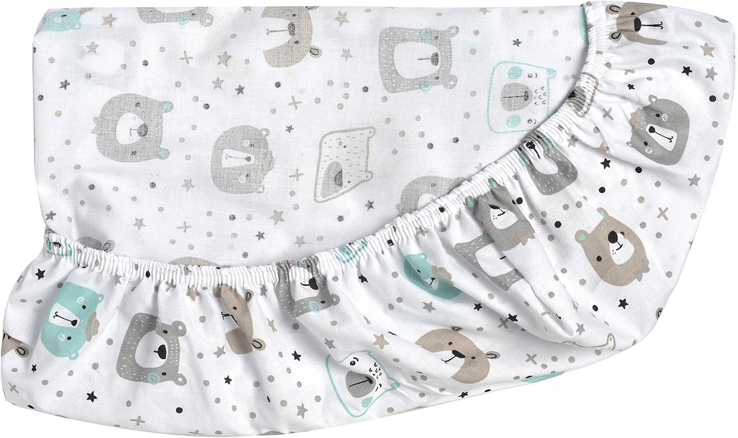 FlyIdeas Set 2 Lenzuola Navicella Neonato 75x35 cm + 1 Coprimaterasso Carrozzina Impermeabile – 100% Cotone – Traspirante, Morbido, Adatto per Culla e Passeggino (Orsetti)