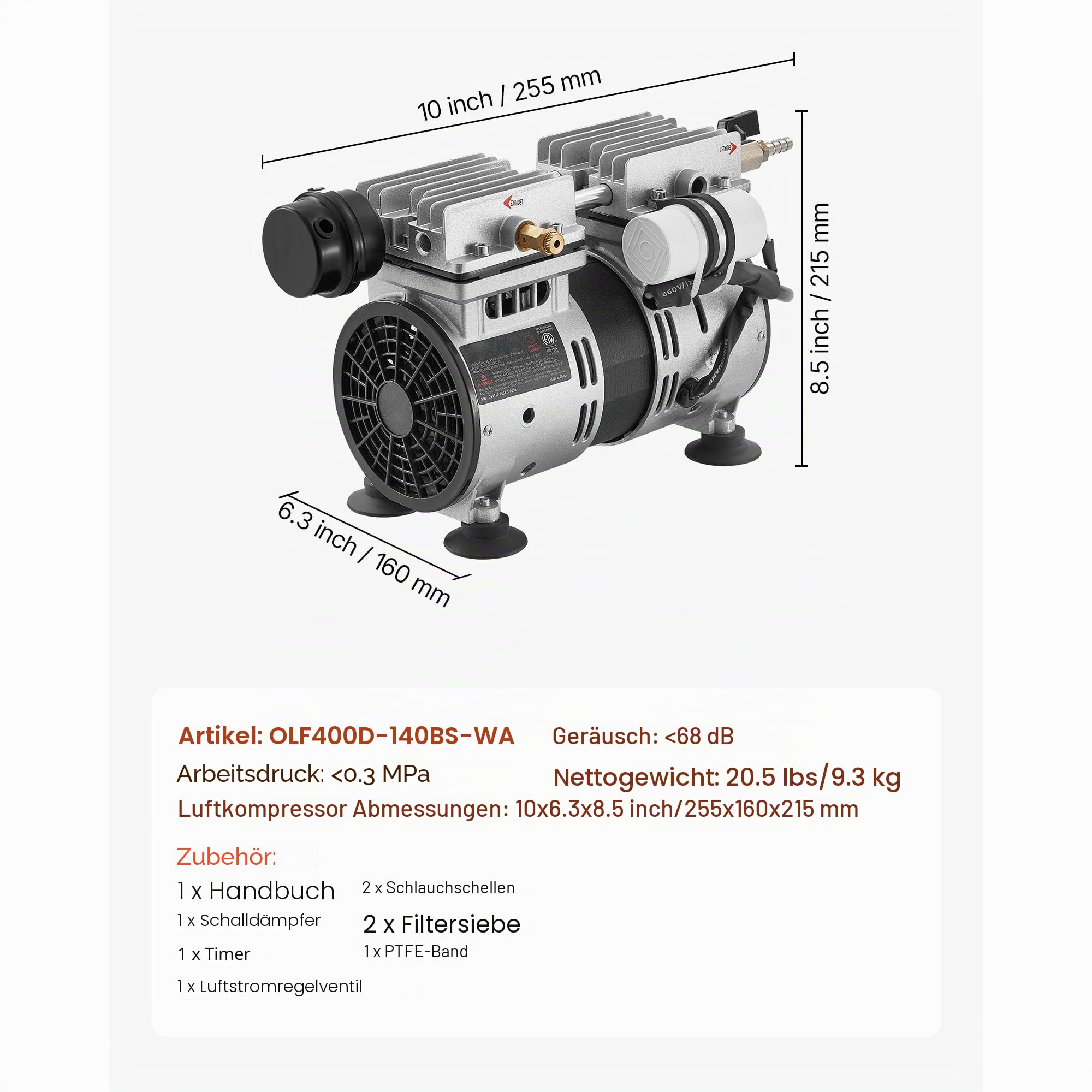 VEVOR Teichbelüfter Luftkompressor 550W Teichbelüftungspumpe 1400U/min