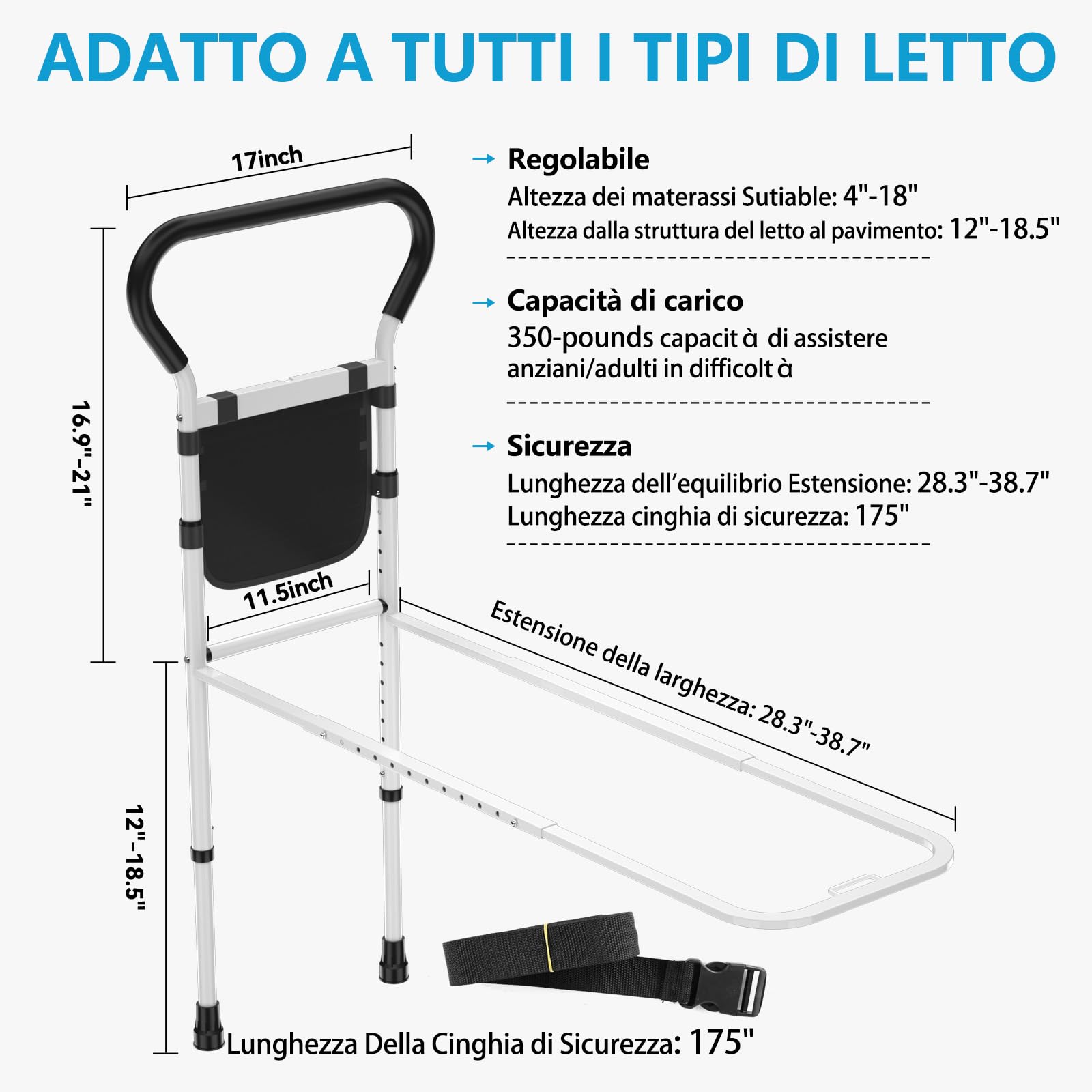 Sponda Letto Anziani Con Sensore Di Movimento Luce Notturna E Custodia Portaoggetti Sponde Letto Anziani Maniglia Per Barra Di Assistenza Anti-Caduta
