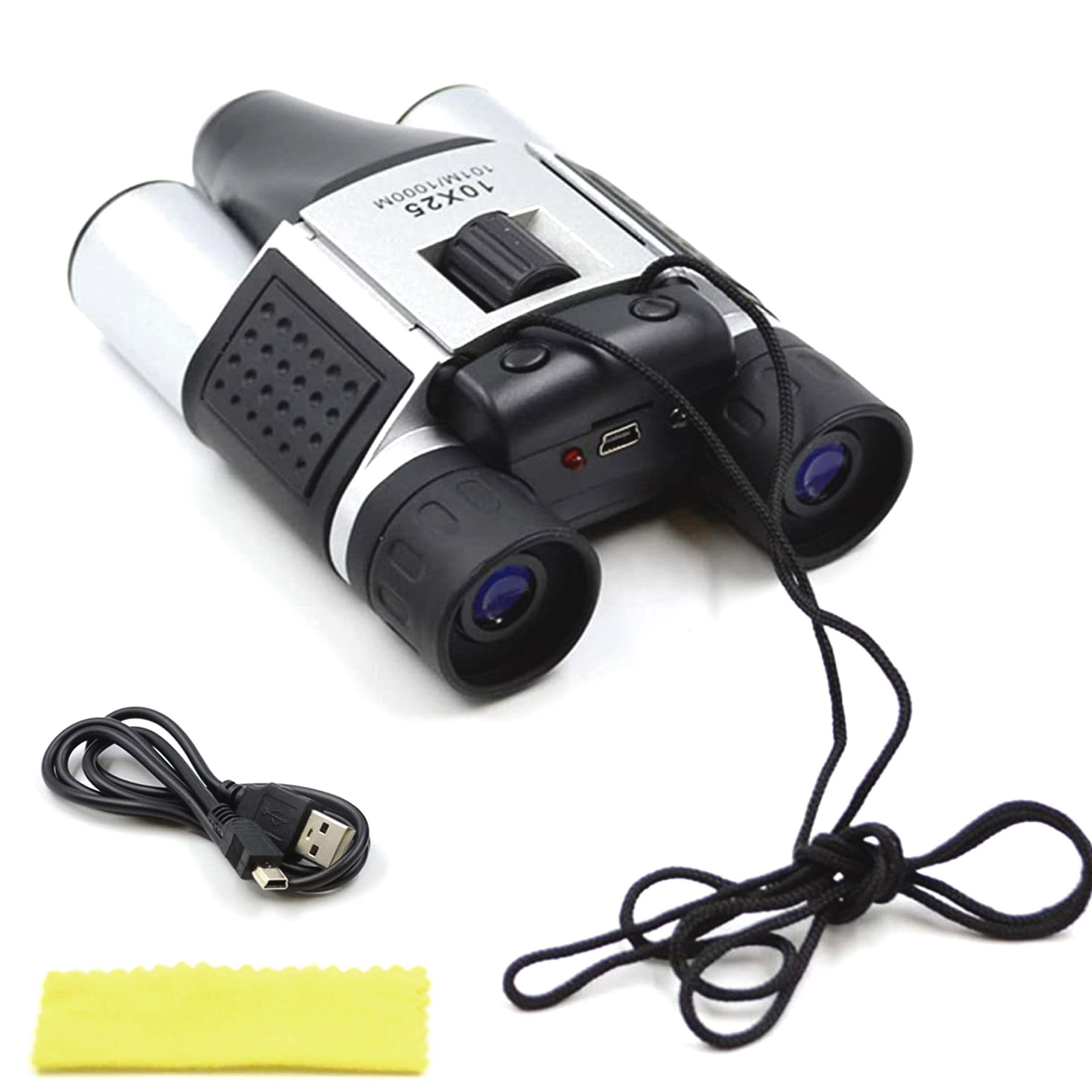 FISHTEC ® Binocolo Fotocamera Digitale – Registra foto e video – 10 x 25 – Ingrandimento x10 – Campo da 101 a 1000 m – A9 – 3 h di autonomia, porta SD/USB – Sensore digitale CMOS – Compatto – Moderno