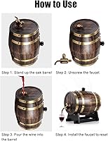 Vista 2 de Barril de roble de 3 litros, barril de madera de roble estilo retro, contenedor de barril de whisky de vino tinto con grifo envejecimiento, barril