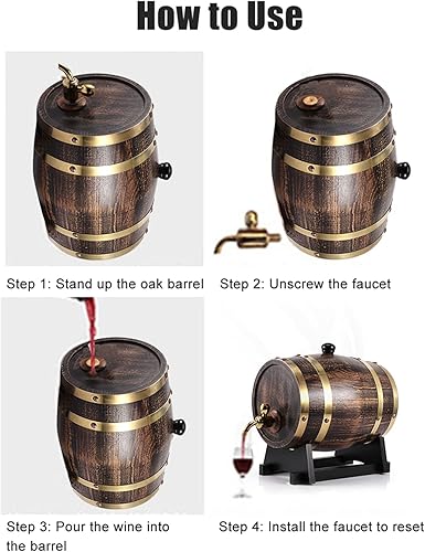 Miniatura 2 de Barril de roble de 3 litros, barril de madera de roble estilo retro, contenedor de barril de whisky de vino tinto con grifo envejecimiento, barril