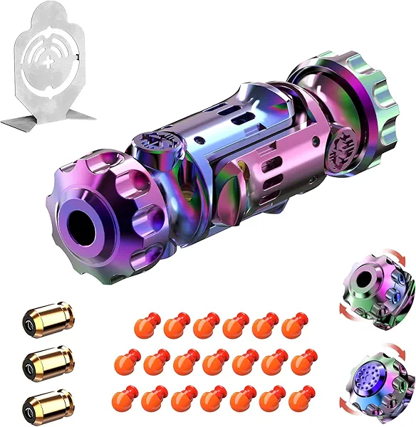 4 in 1 Fidget Gun Metal Toy Shoot+ Spinner+ Ratchet+ Slider Finger Fidget Toys for Adults EDC ADHD Focus Anxiety Stress Relief Boredom Office Cool Executive Desk Toy (Colorful)