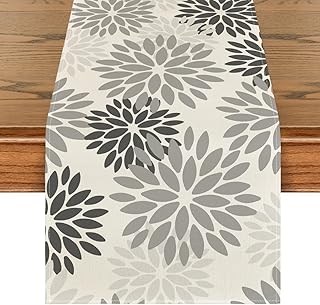 Artoid Mode Flowers Grey Dahlia Autumn Table Runner, Seasonal Summer Kitchen Table Decoration, Indoor, Holiday, Party Decor, 40 x 180 cm