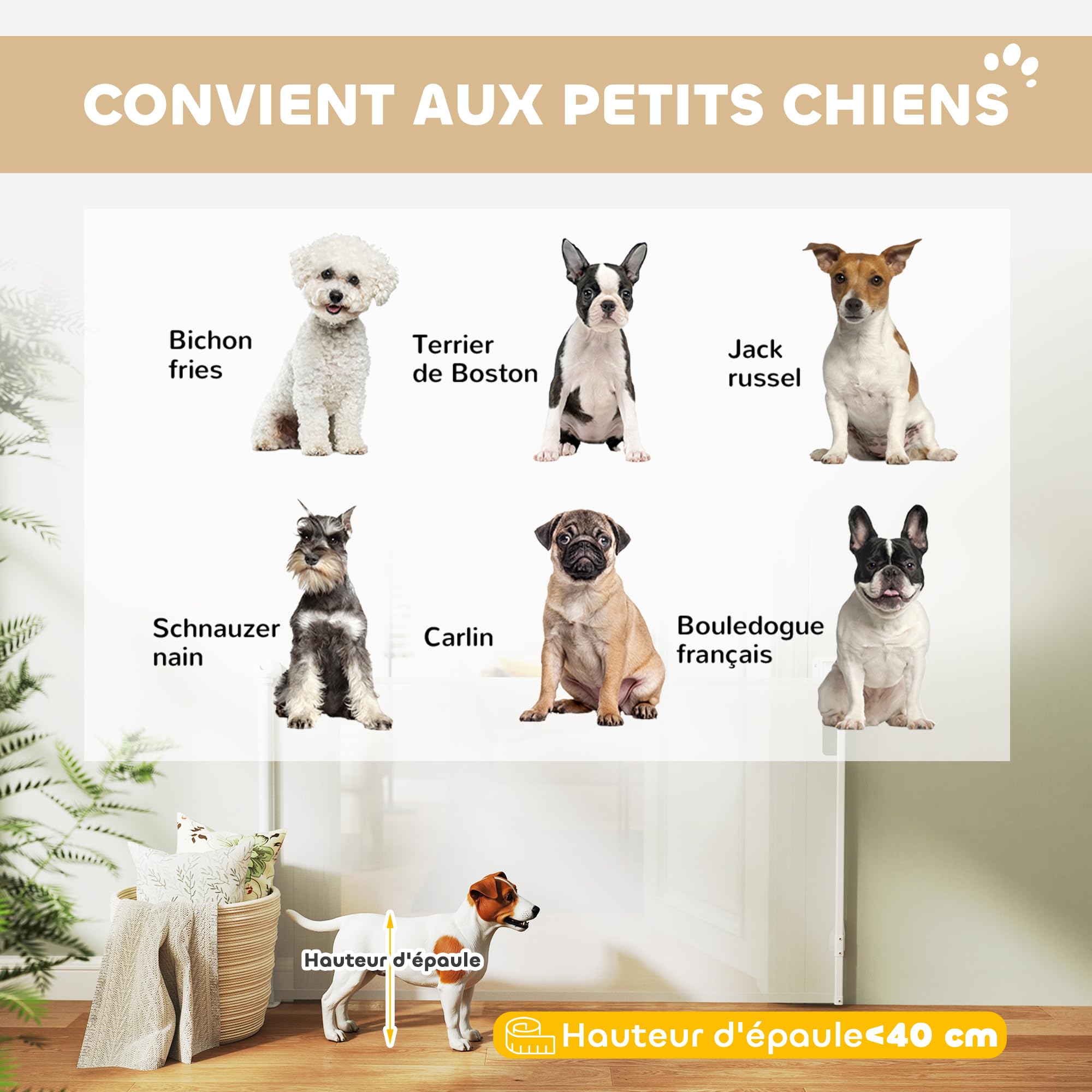 PawHut Barrière de sécurité Chien rétractable, Largeur 149 cm, Filet de Protection Extensible, barrière d'escalier et de Portes pour Chien Verrouillage Automatique, Blanc