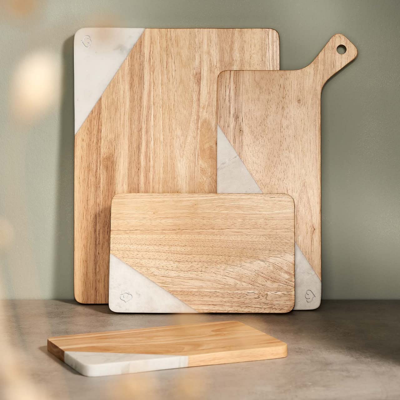 Tabla de desayuno 28 x 18 x 1,5 cm - Juego de 2 piezas - Madera de caucho y mármol