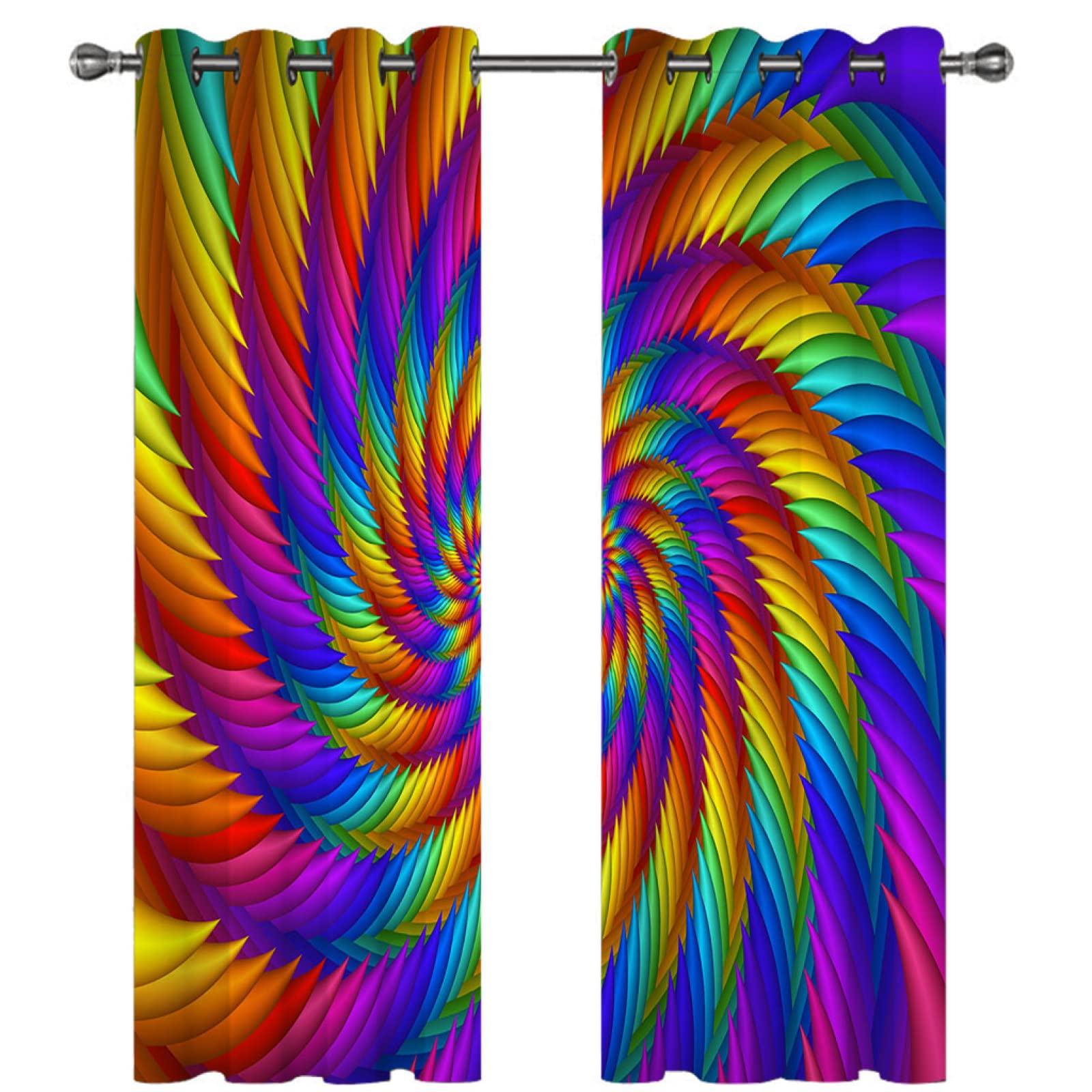 MAYNUO Lichtundurchlässige Vorhänge Mit Ösen Für Schlafzimmer Kinderzimmer Geräuschreduzierung 2Er Set 3D Bunte Spirale Blickdichte Gardinen 264x240 cm Verdunkelungsvorhang, Thermovorhang