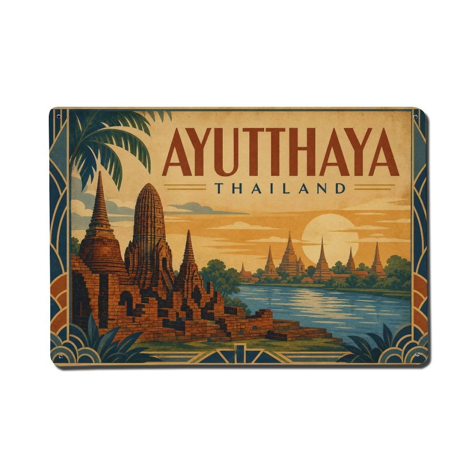 Thailand Ayutthaya Travel Destination Retro Metal Tin Sign