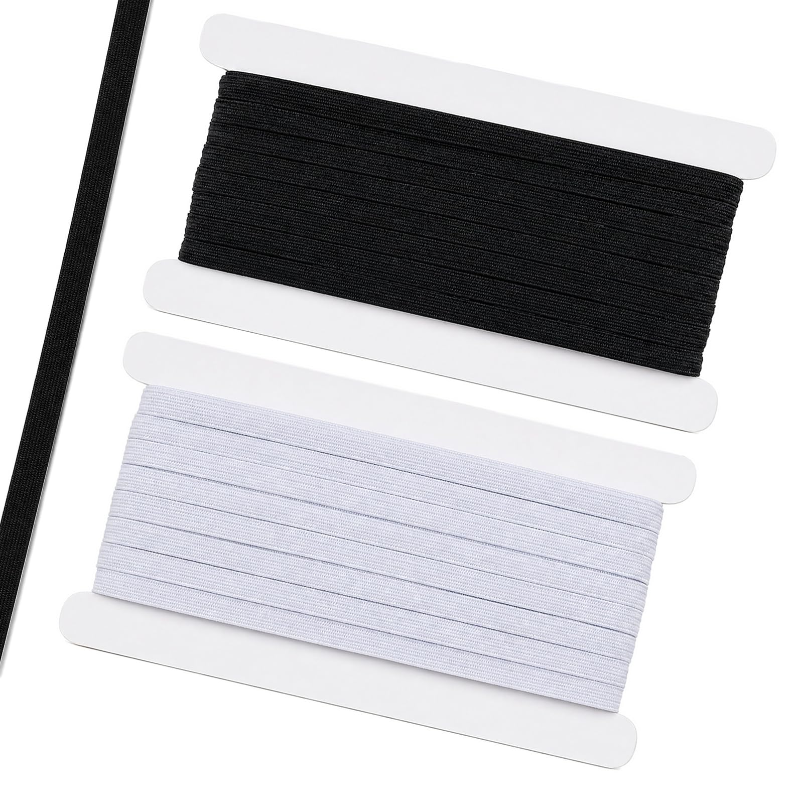 KIPTVO 2 Pack 6mm Flat Sewing Elastic Bands, 20m Total Black & White Braided Stretch Cord, Elastic Strap Rope for Waistbands, Pants, DIY Crafts, Arts & Sewing Projects