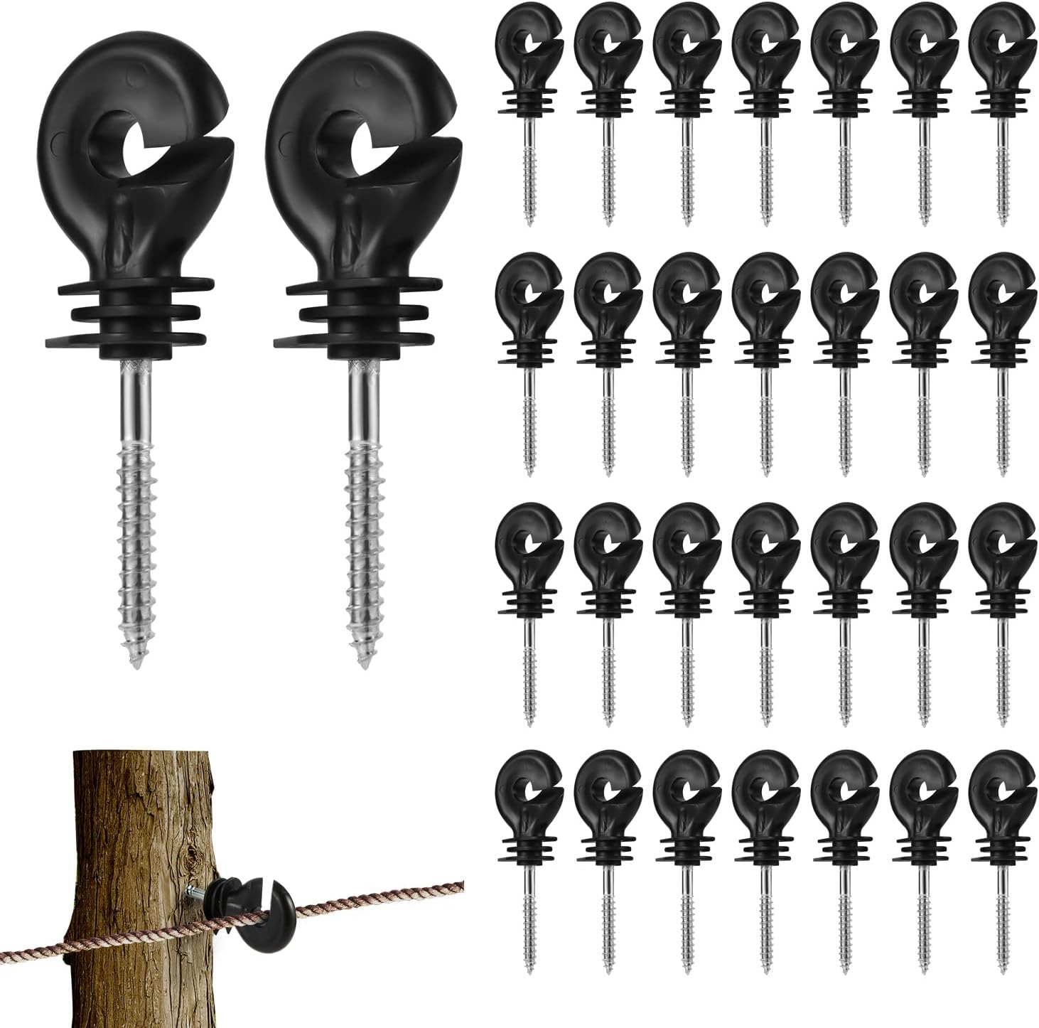 40pcs Black Electric Fence Insulator, Nail in Insulators Screwin Wooden Posts Electric Horse
