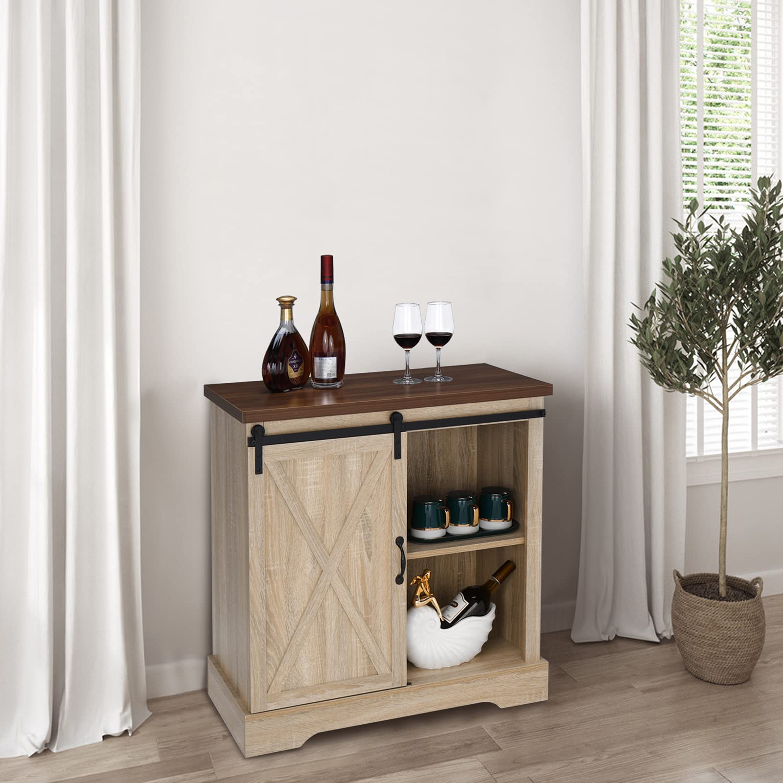 VINGLI 32" H Farmhouse Storage with Sliding barn Doors Hardware