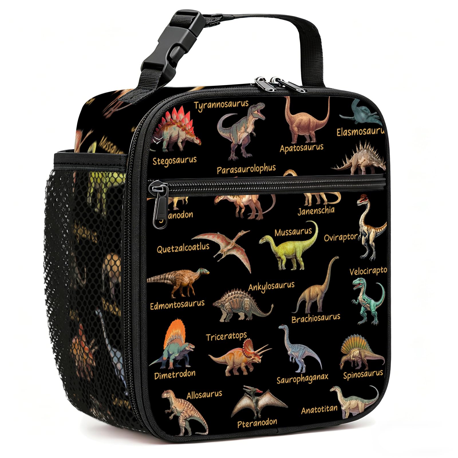 Yasrlvun Dinosaur Insulated Lunch Bag for Women Men, Adult Kids Lunch Bag Reusable Leakproof Portable Lunchbag for Work Office School Picnic(Black