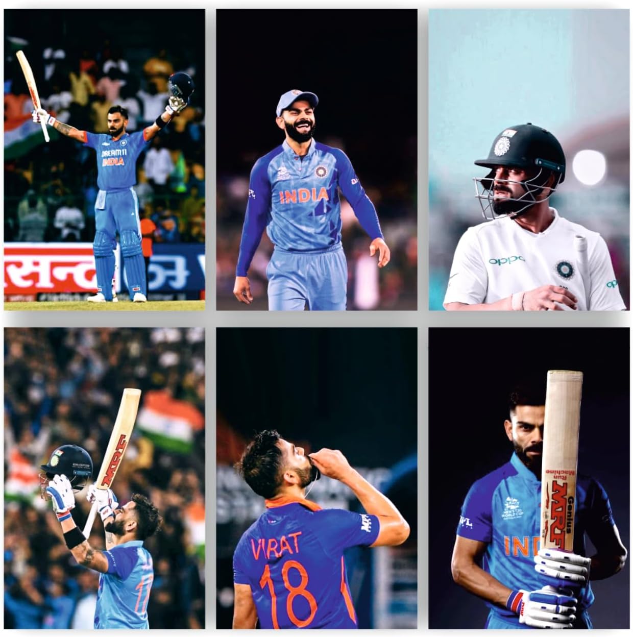 POSTER WALLAH Virat Kohli Poster Set of 6 (12x8 Inch) | Aesthetic Wall Posters for Home, Office & Student Room | Unframed Cricket Wall Decor