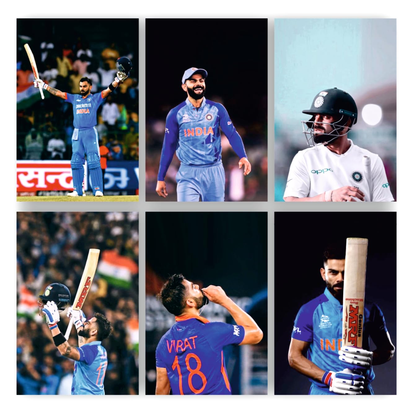 Virat Kohli Poster Set of 6 (12x8 Inch) | Aesthetic Wall Posters for Home, Office & Student Room | Unframed Cricket Wall Decor