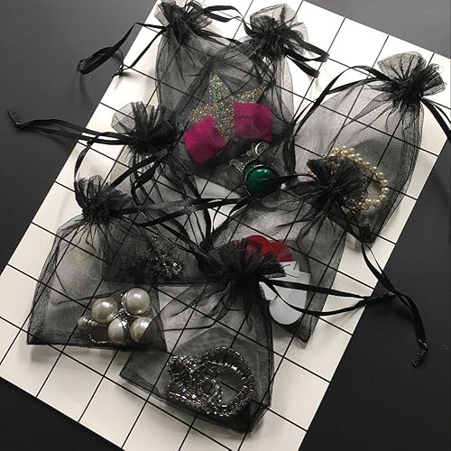 Miniatura 69 de Wudygirl 100 bolsas de organza gris transparente de 5 x 7 pulgadas con cordón transparente, bolsas de joyería para fiestas, bodas, vacaciones