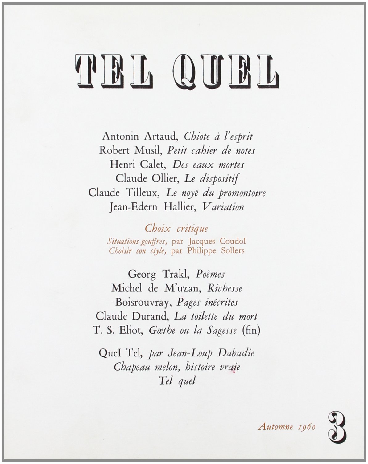 Buy Tel quel, n 03 — BookShops.in