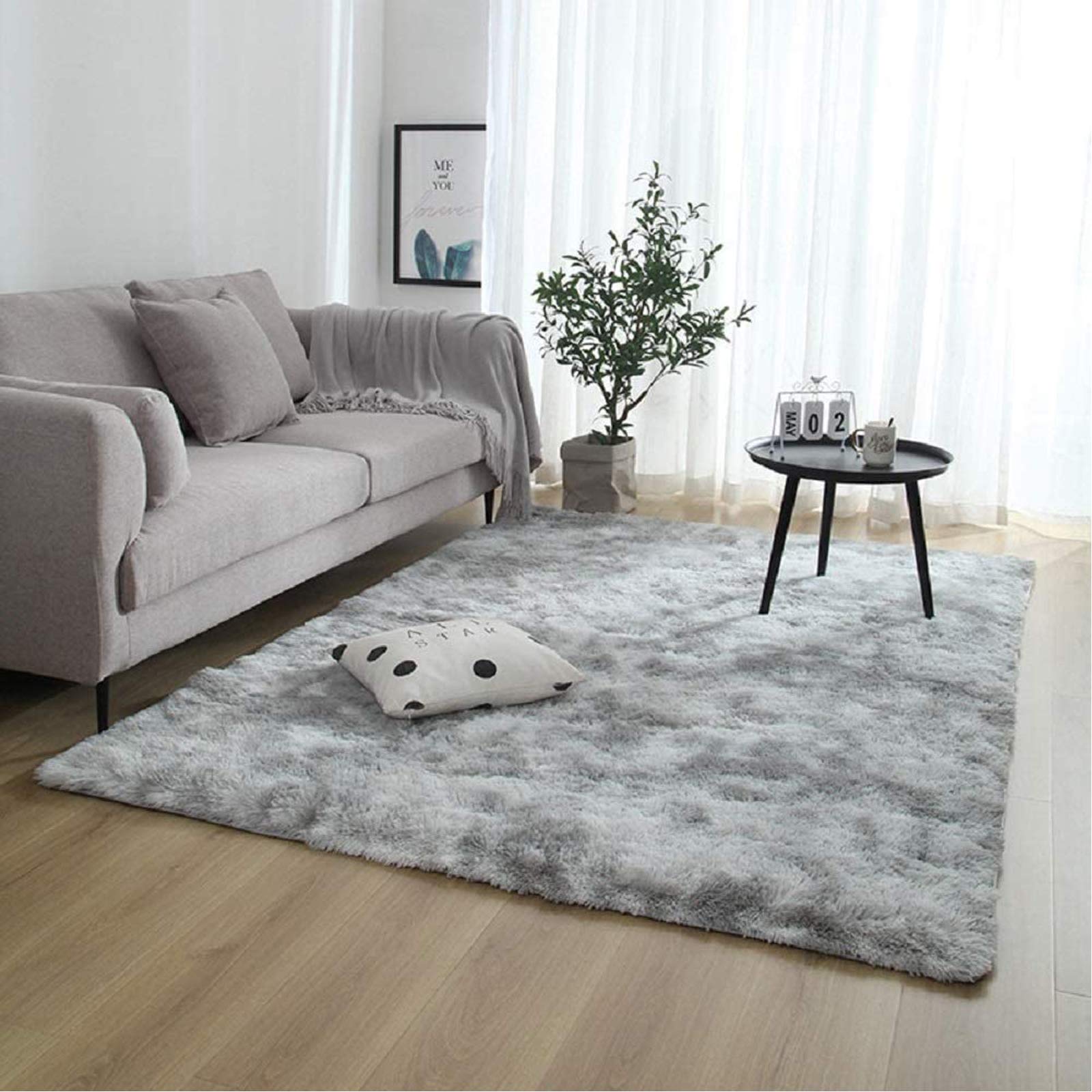Pauwer Tappeti peluche Shaggy Area Tappeti morbidi come la seta Tappeti moderni soffici e morbidi per interni (Grigio Chiaro, 120 x 160 cm)