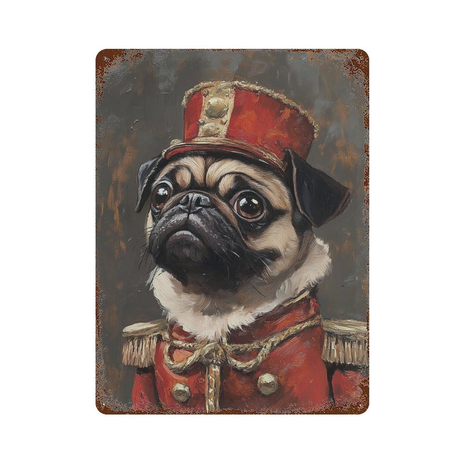 Royal Pug Portrait Painting 15.7"x11.8" Aged Metal Wall Plaque, Classic Wall Plaque for Pub, Kitchen And Man Cave Decor