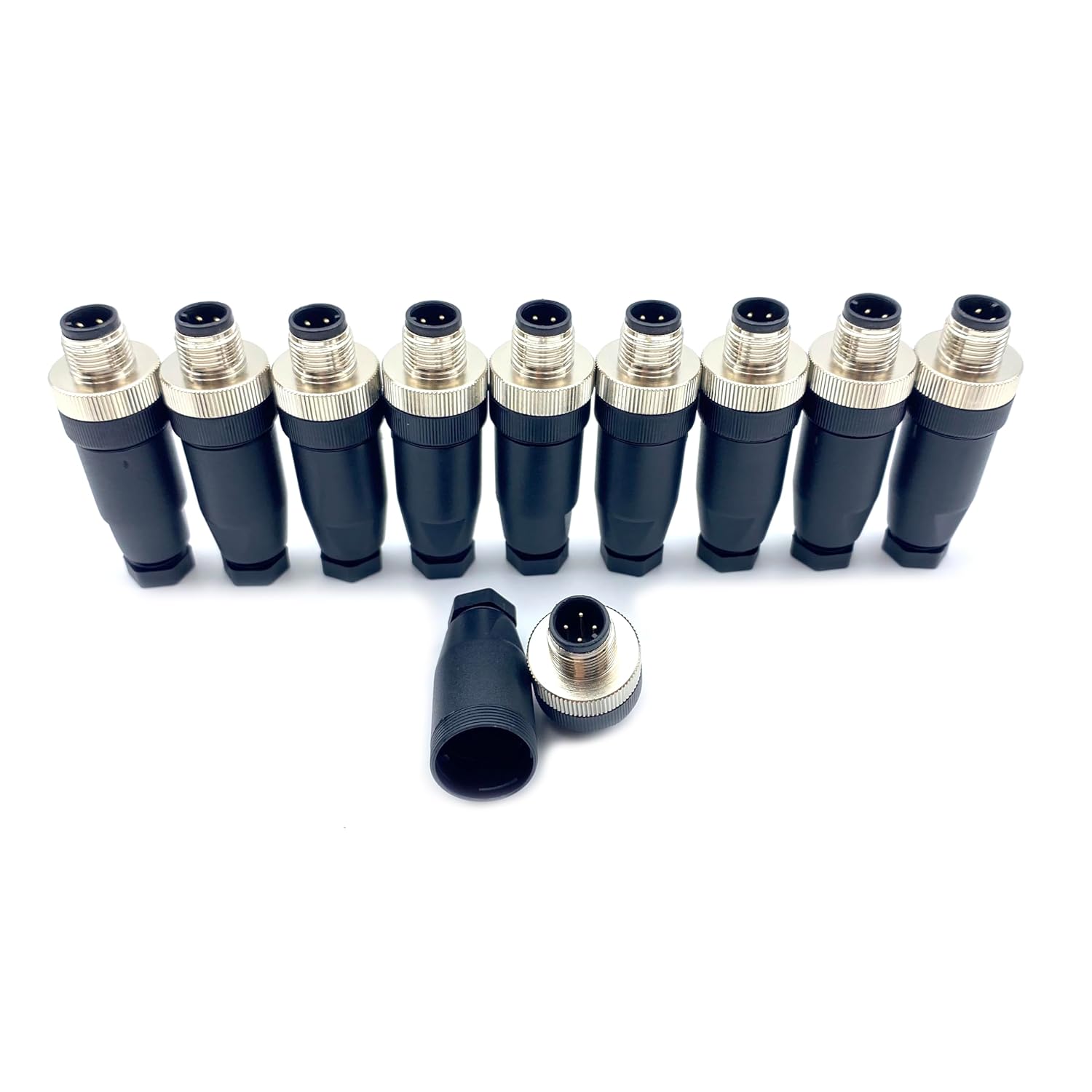 10 Pcs M12 4 Pin Male Connector, IP67 Waterproof A Code Industrial Circular Connector Field Assembly Wireable Adapter Unshielded Straight Type Sensor for PG7 Cable 250V 4A