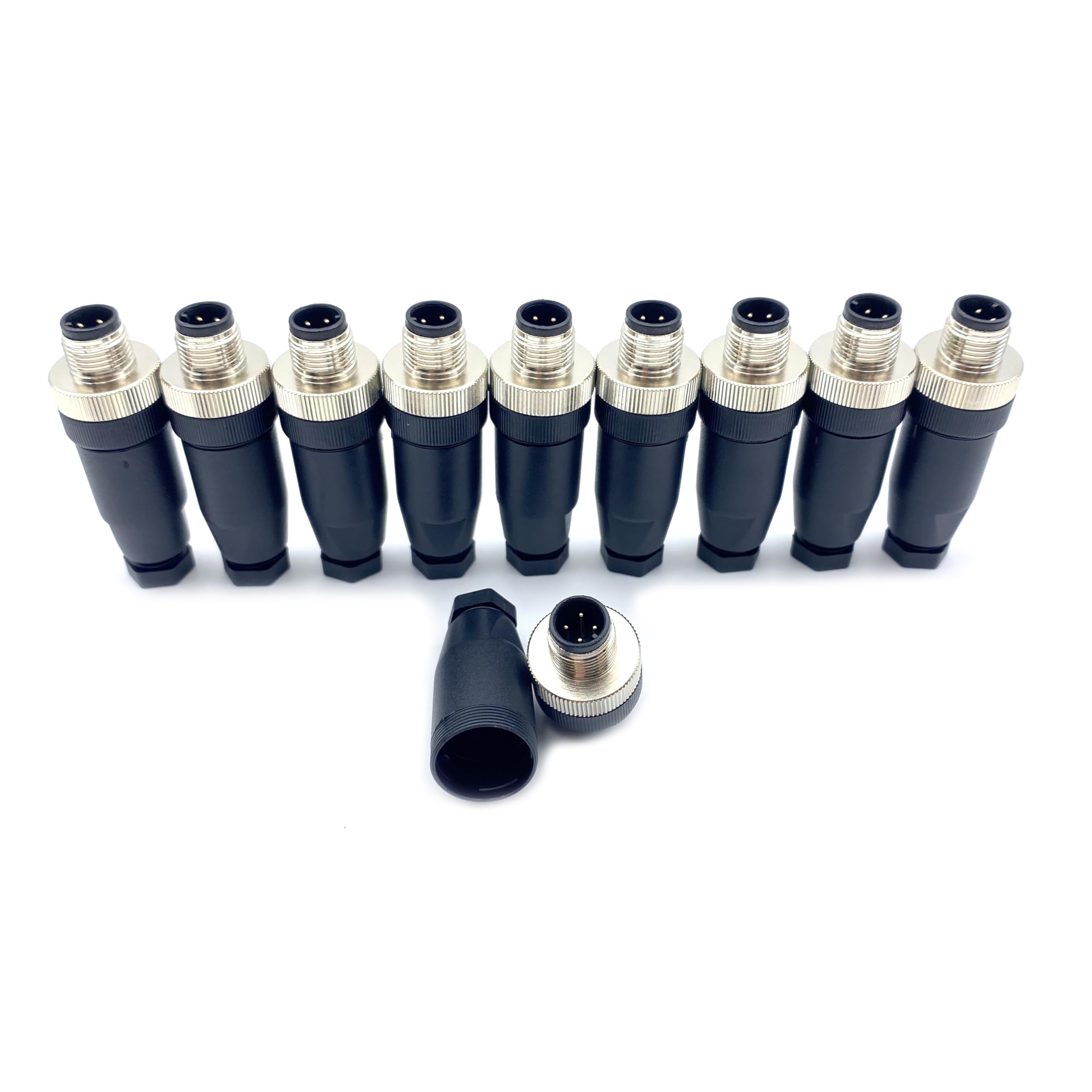 10 Pcs M12 4 Pin Male Connector, IP67 Waterproof A Code Industrial Circular Connector Field Assembly Wireable Adapter Unshielded Straight Type Sensor for PG7 Cable 250V 4A