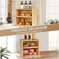 Vista 5 de Sunhoo Panera para Encimera de Cocina Contenedor de Almacenamiento de Pan de Madera Recipiente de 2 Niveles Porta Panera de Gran Capacidad