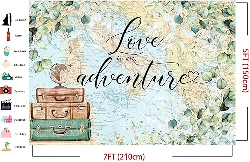 Miniatura 7 de Love is an Adventure telón de fondo para fotografía Let The Adventure Begin, fondo temático de viaje, baby shower, despedida de soltera, decoración