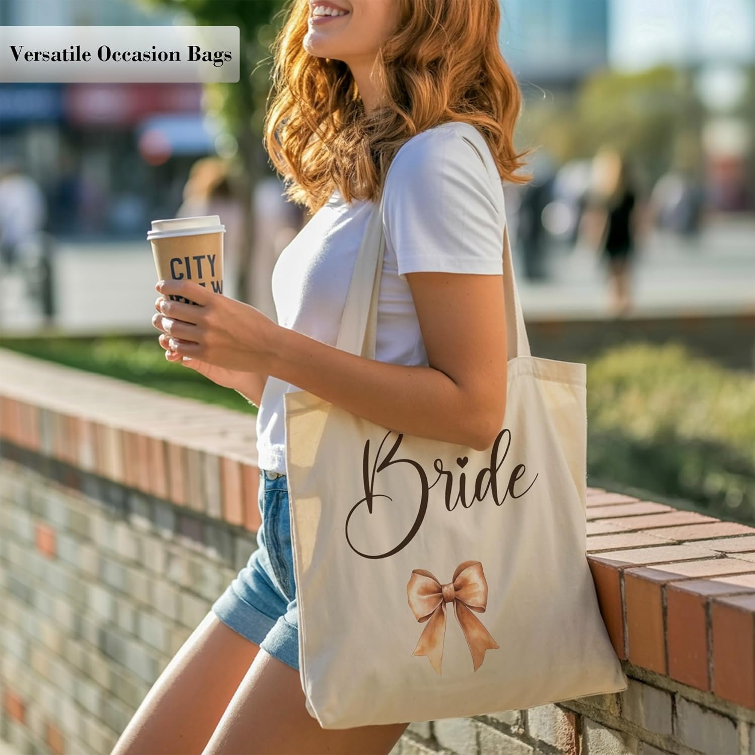 Bridal Shower Gift Tote Bag, Wedding Engagement Gifts Reusable Canvas Bag with Inner Pocket - Image 4