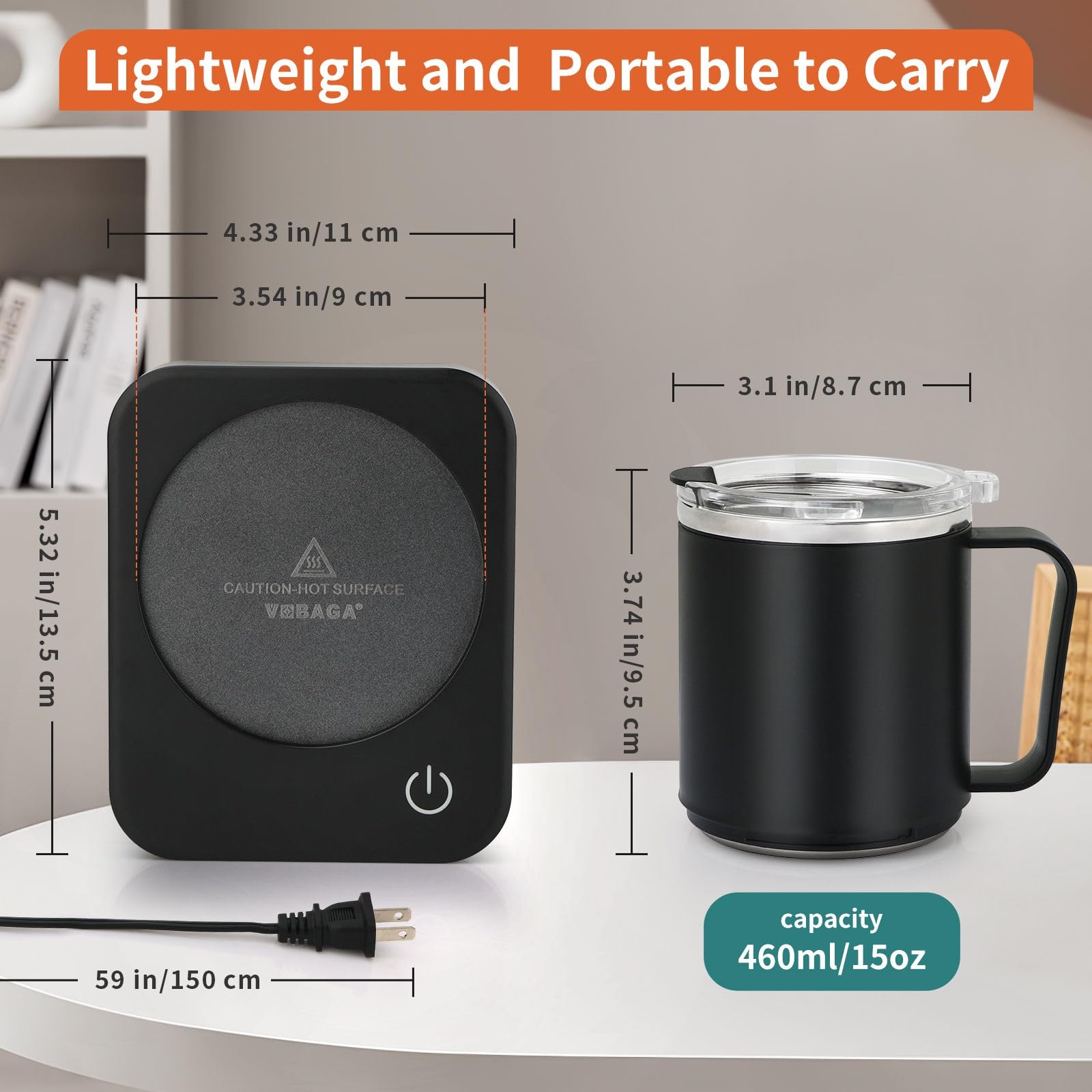 VOBAGA - Juego de Calentador de Tazas de café con Apagado automático, 3 ajustes de Temperatura, Viene con Taza de café de 15 onzas, Calentador de Velas portátil para Accesorios de computadora de