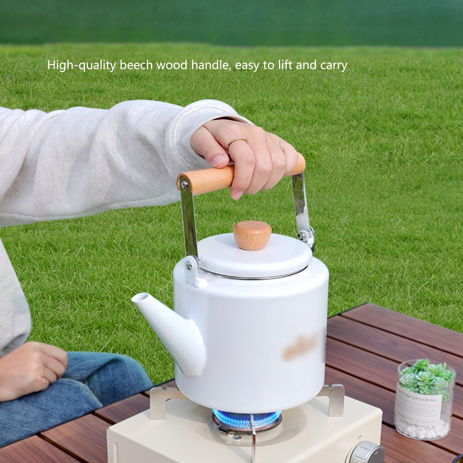 Bouilloire de camping, théière de camping, cafetière, bouilloire de camping en plein air en émail de 2 L, théière portable, eau bouillante à chauffage rapide, idéale for la randonnée, les pique-niques