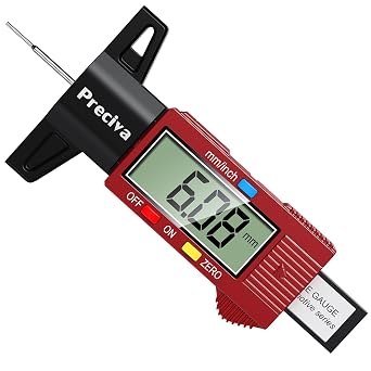 Preciva Tyre Tread Depth Gauge UK, 0-25.4mm/Inch for Cars, Trucks, Red