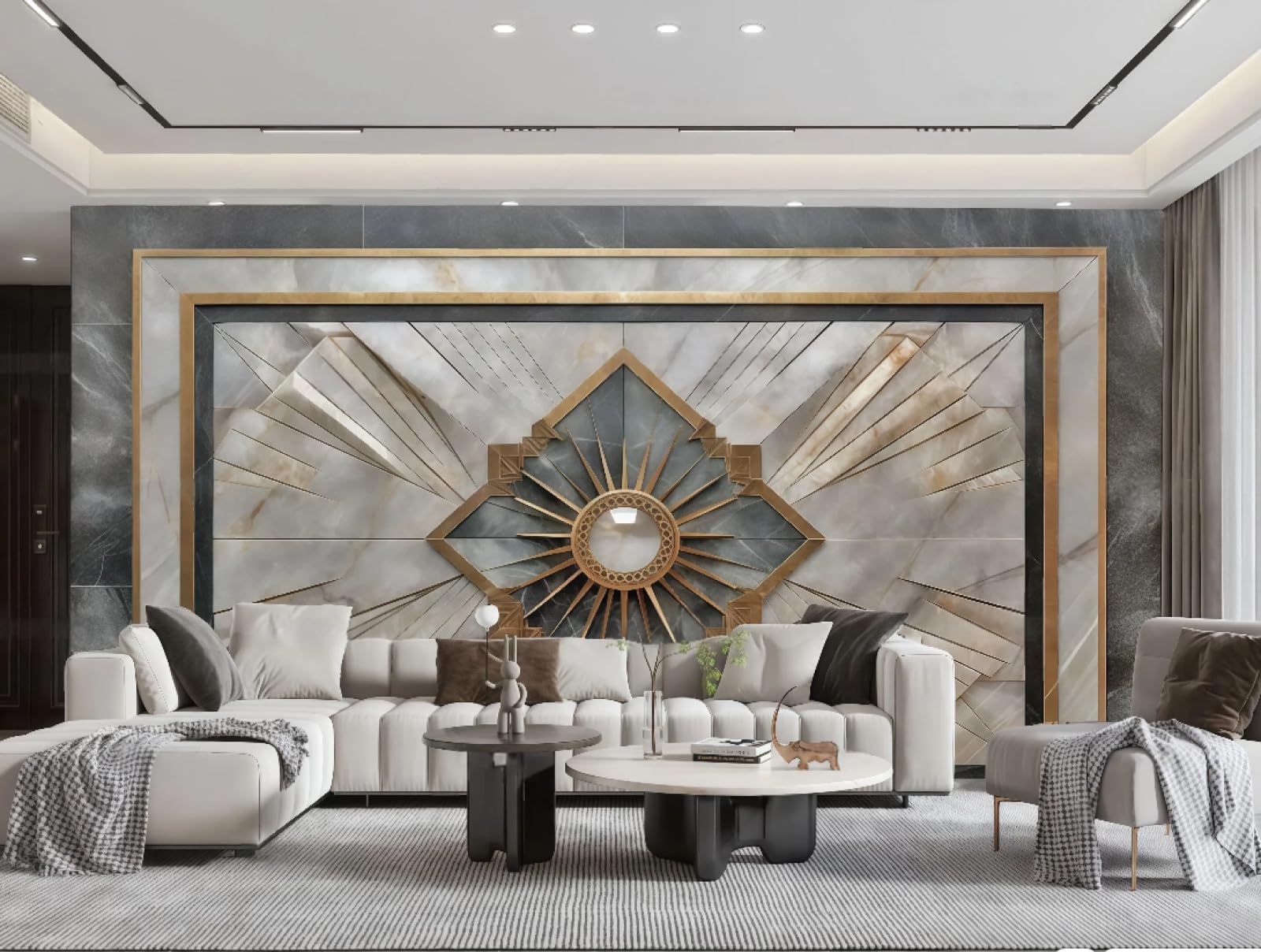Tapeta sztuka nowoczesna złota linia murowane łączenie marmuru łupek szary obraz TV sofa tło ściana salon sypialnia jadalnia ścienna, 3D, 300 x 210 cm