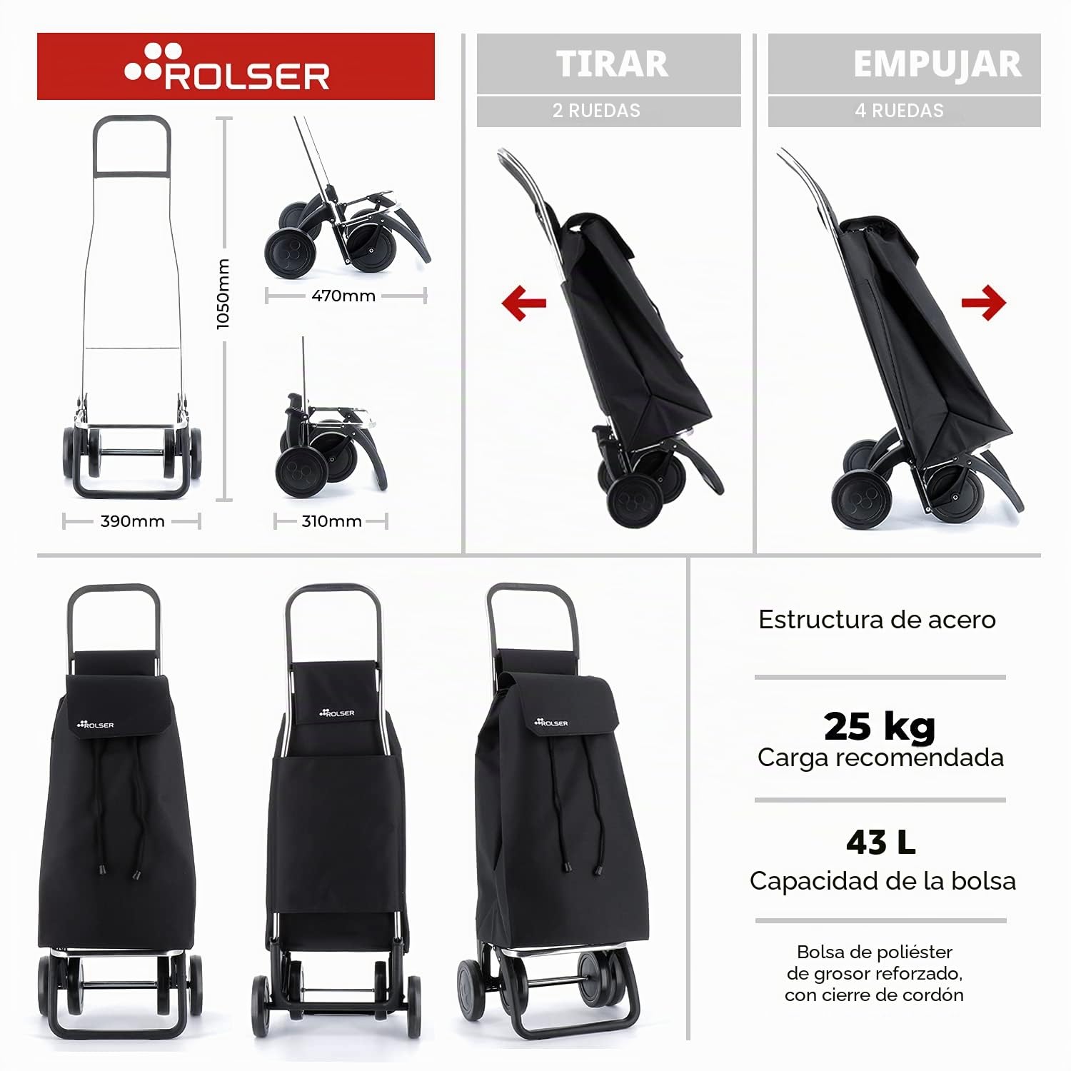 Rolser SAQ022 - Saquet LN Dos+2, Color Negro