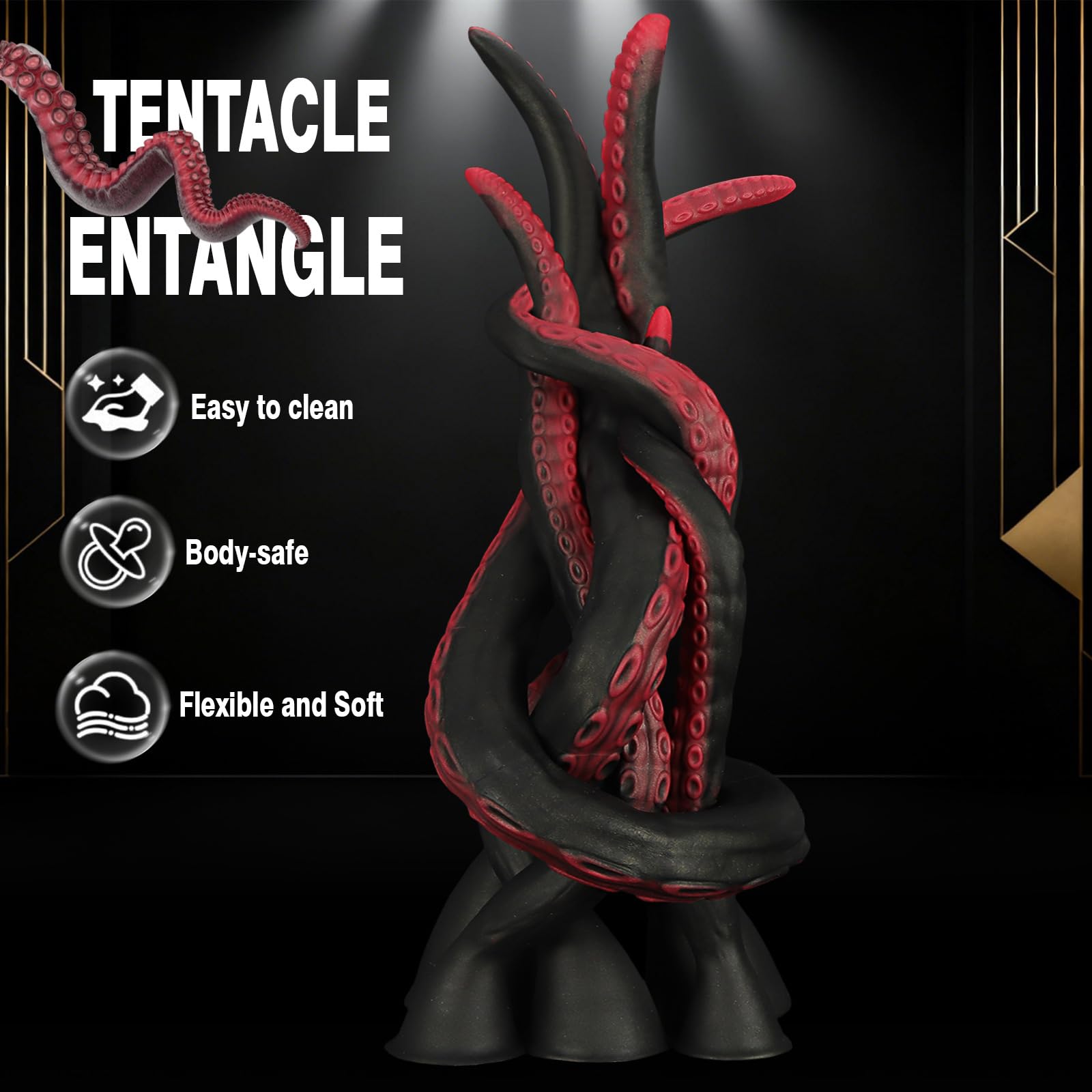 AMAZBEE Dildo a tentacoli extra lungo in silicone con ventosa – Plug anale lungo in silicone con struttura a polpo e dettagli a ventosa, dildo con ventosa per superfici lisce (XXL,1)