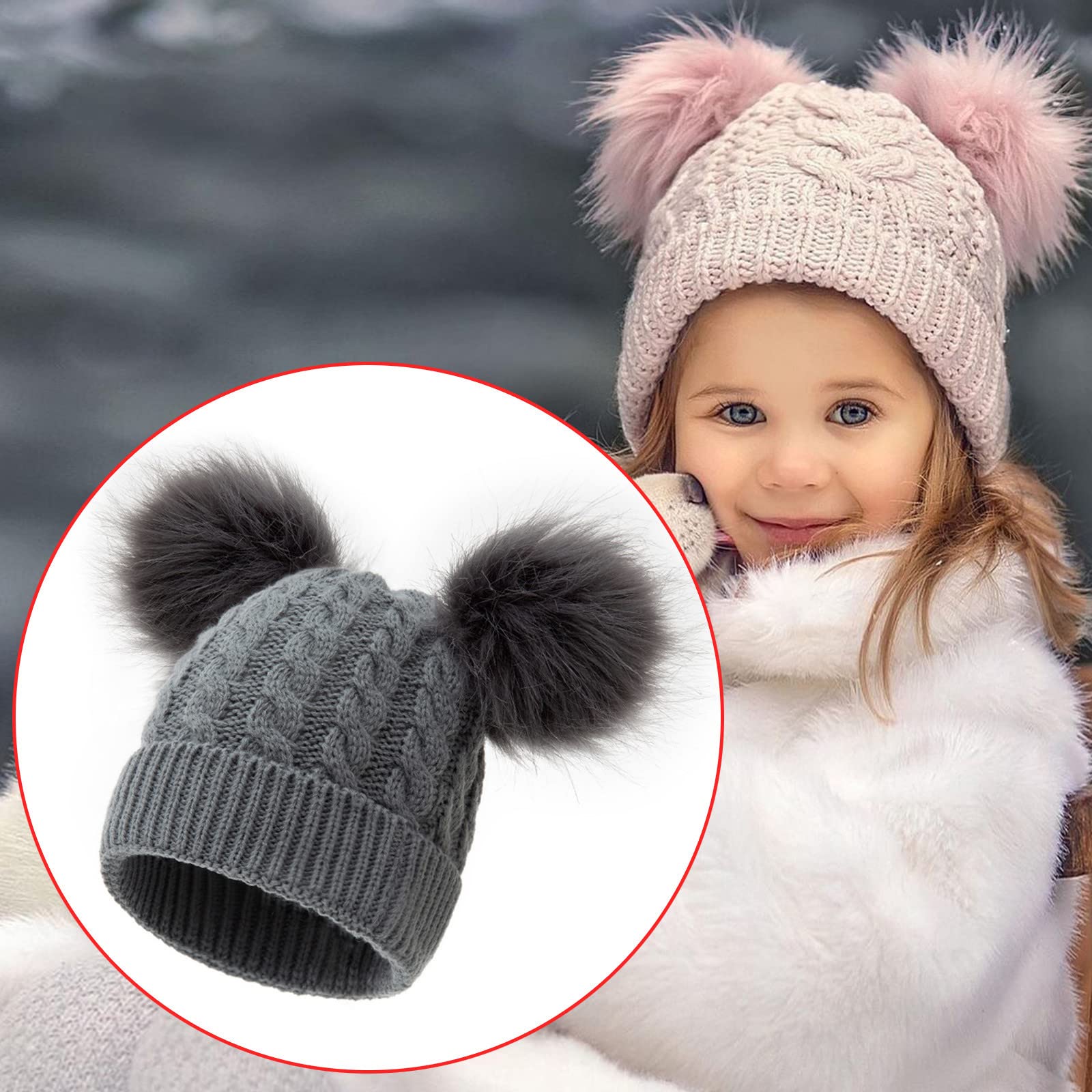 Zimowa Ciepła Czapka Maluch Czapka Zimowa Dziecięca Czapka Z Dzianiny Czapka Z Podszewką Futro Chłopcy Czapki Bawełniane Czapka Zimowa Dzieci/Gray/One Size