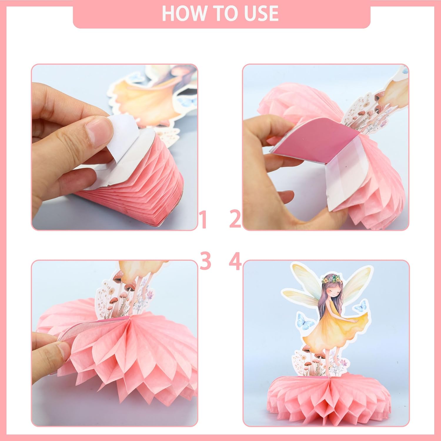 Gyufise 7 Pack Fairy Honeycomb Centerpieces Birthday Decorations Fairy Party Centerpieces for Table Fairies Theme Party Decorations My Fairy First Birthday Baby Shower Supplies