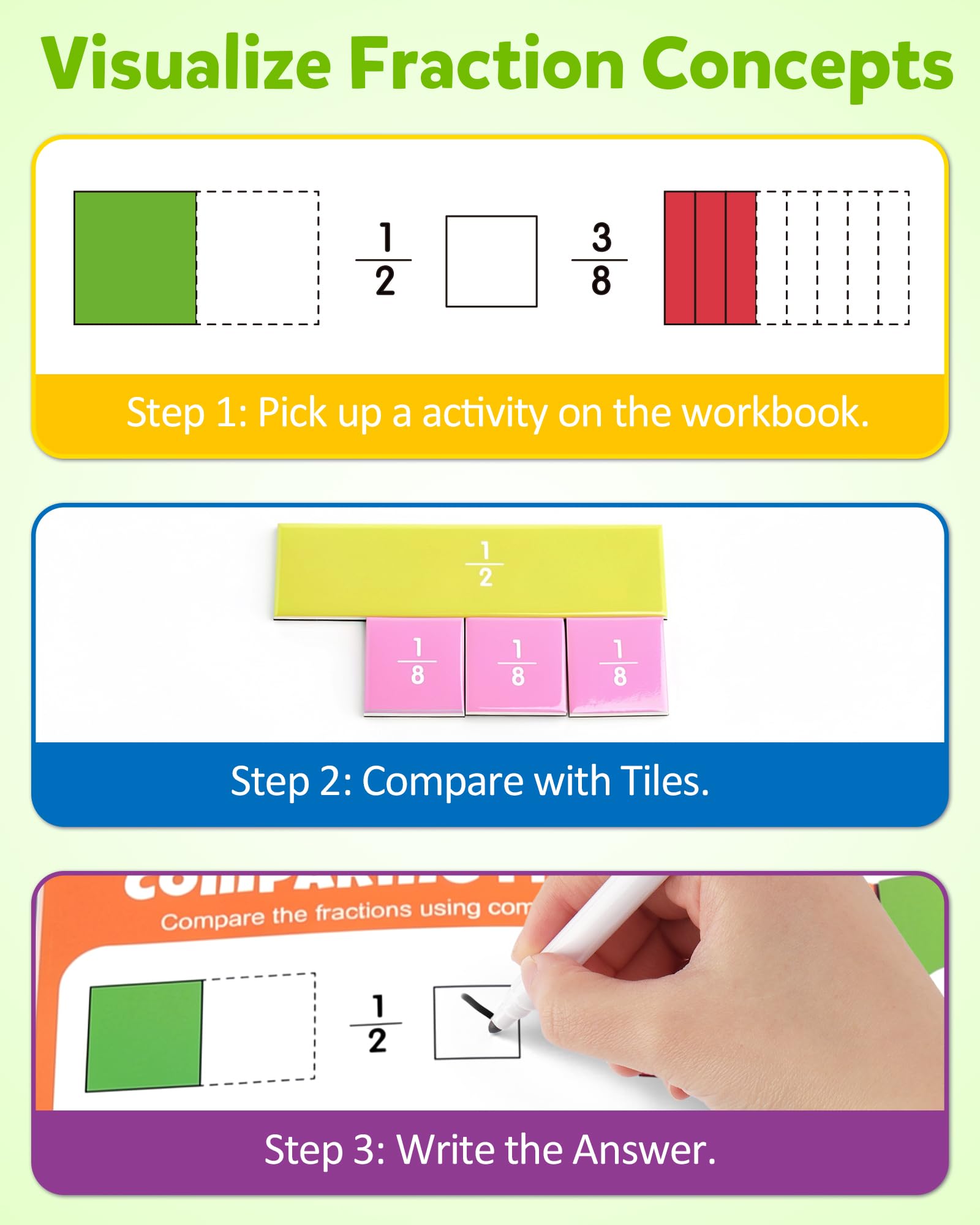 Coogam Magnetische Bruchstreifen – Montessori Mathe-Spielzeug zum Bruchrechnen Lernen & Üben, Lernspiele für zu Hause und die Schule, für die 2. bis 5. Klasse