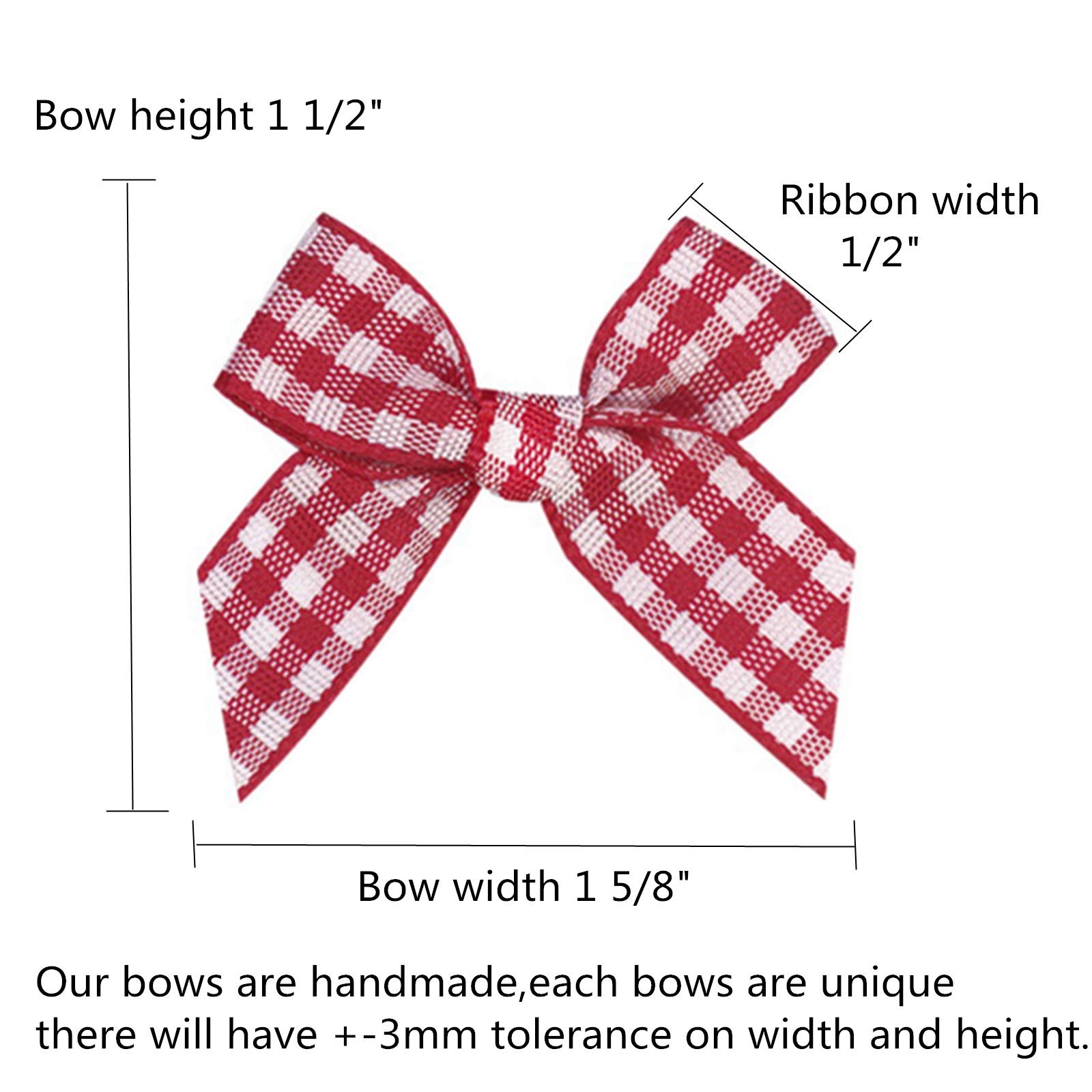 VIVIQUEN Gingham Craft Ribbon Bows Mini Checkered Ribbon Flowers Appliques for Sewing, Gift, DIY Craft, Wedding Decoration Ornament (RED AND WHITE, Small Size 48PCS)
