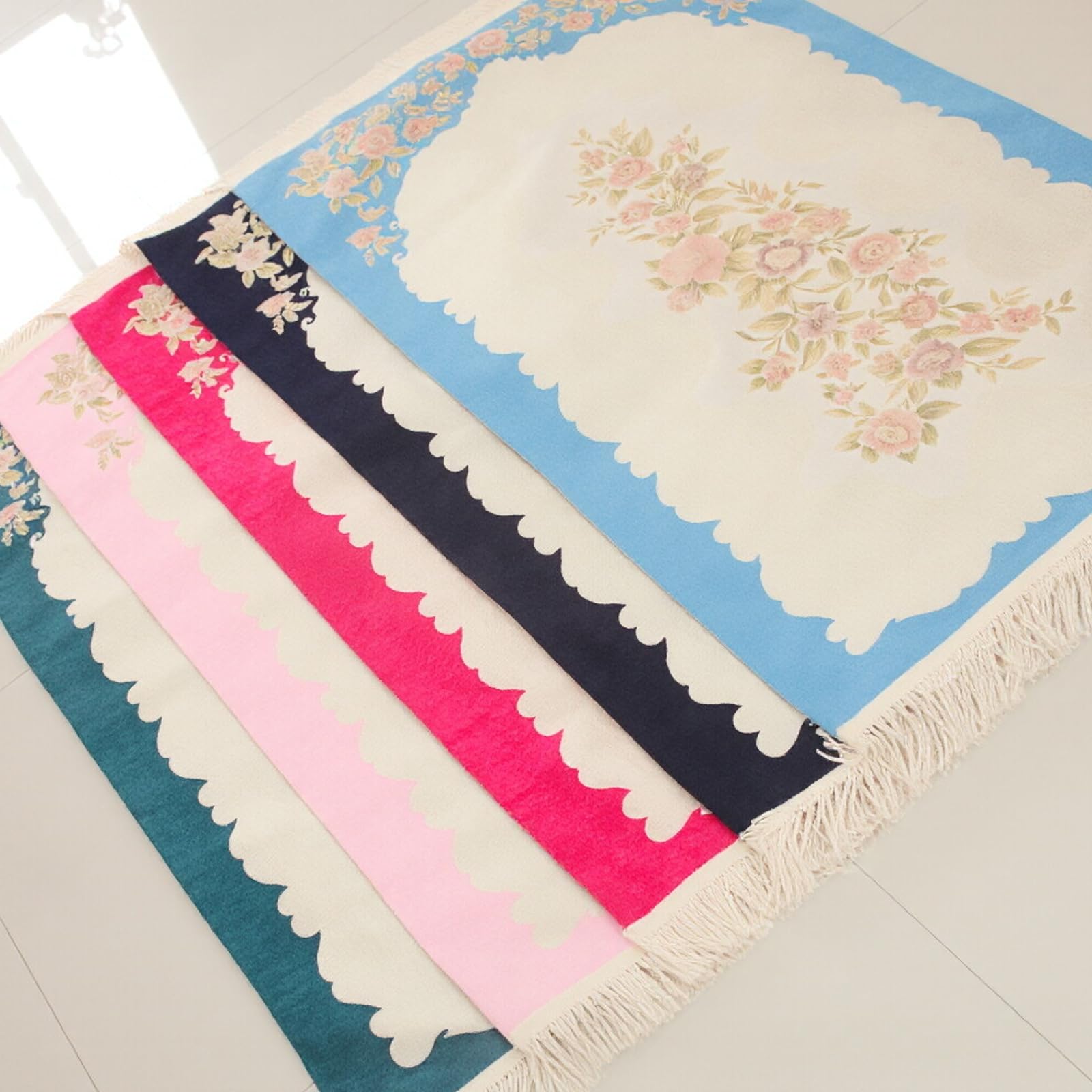 Tapis moderne brodé en chenilles 70 x 120 cm Base antidérapante Motif floral Tapis pour couloir, salle à manger, musulmans, prière islamique