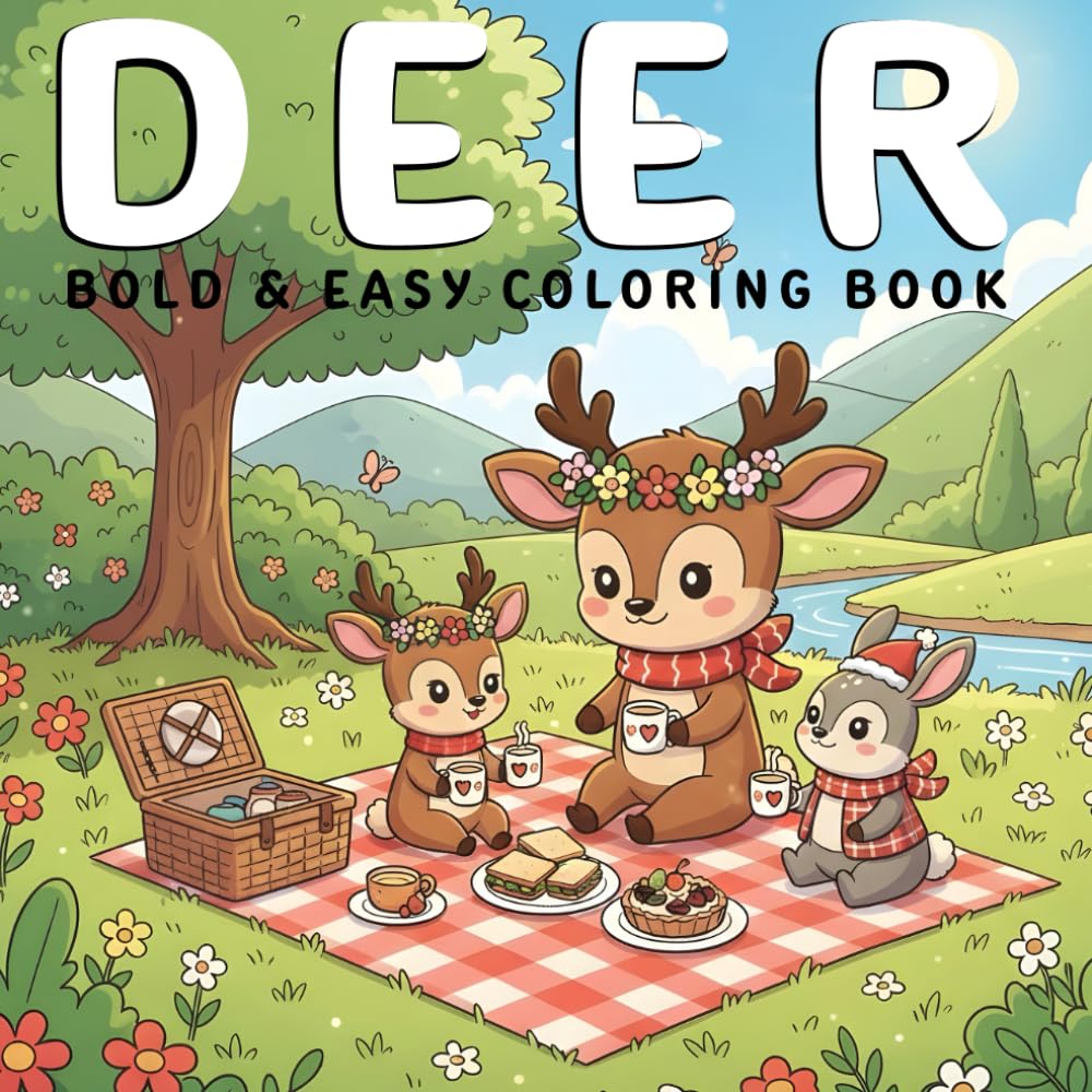 Deer Coloring Book: +40 Beautiful Cute Deer Coloring Pages for Stress Relief – Bold and Easy Designs for Teens and Adults